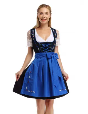 Women's German Dirndl Dress Oktoberfest Costume 2pcs Sky Blue L - Authentic Bavarian Festival Wear