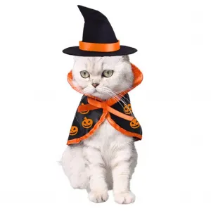 Halloween Pet Cape Hat Set Halloween Puppy Outfit Pet Cosplay Apparel for Kitten Cat