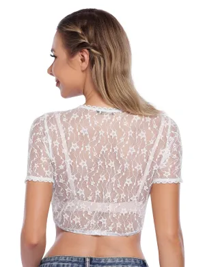 Women's Bavarian Oktoberfest Dirndl Blouse V Neck Crop Top White XL Beer Garden Festival