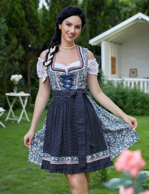 Women's German Dirndl Beer Dress 3 Pieces Costume for Bavarian Oktoberfest Festival 22New-Dark Blue 2XL