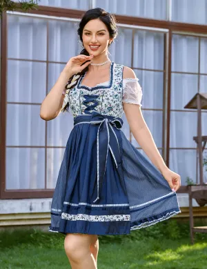 Women's German Dirndl Beer Dress 3 Pieces Costume for Bavarian Oktoberfest Festival Sky Blue 2XL