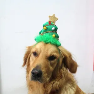 Pet Christmas Headwear Adjustable Dogs Cats Christmas Tree Headband Hat Pet Supplies for Party Decoration Green L