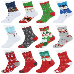 12 Pairs Adult Holiday Socks - Cozy Cotton Knit Xmas Socks - Assorted Styles - Cute Novelty Gifts - Warm Colorful Winter Slipper Socks for Women & Men