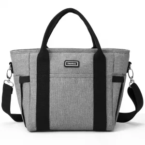 Lunch Bag for Women Men, Tote Adult Lunch Box with Adjustable Shoulder Strap & Side Pockets, Portable Lunch Tote Bag for Work Picnic School or Travel Gray-Big Size