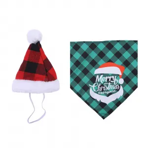 Pet Christmas Saliva Towel Triangle Bibs Plaid Pattern Puppy Costume Decorations for Small Medium Large Dogs Cats No. 9 Suit One Size fits All