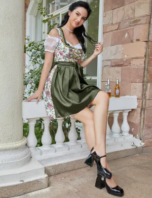 Women German Dirndl Dress Traditional Bavarian Beer Garden 3 Pieces Oktoberfest Costumes Summer Green 2XL