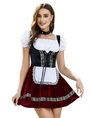 Women's German Oktoberfest Dirndl Dress Velvet Burgundy 2XL Traditional Bavarian Beer Garden Costume