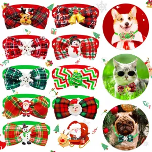 Christmas Dog Collar with Bow Tie Adjustable Christmas Plaid Bow Tie with Accessories for Small Medium Large Dogs Pet Supplies BT284-7
