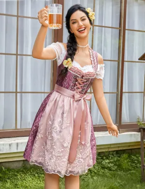 Women's German Dirndl Dress Traditional Bavarian Oktoberfest Costume Red Rose S 3 Pieces