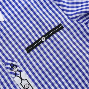 Men's German Oktoberfest Checkered Dress Shirt Plaid Button Down Long Sleeve with Embroidery Trim Small Blue