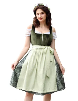 Women Oktoberfest Costumes 3 Pieces Velvet Traditional Bavarian Dirndl Dress for Theme Party S Dark Green White