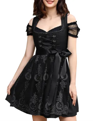 Women's Oktoberfest Dress 3 Pieces German Dirndl Dress Costumes Bavarian Carnival Halloween Black L