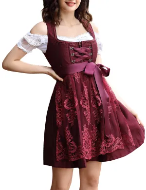 Women's Oktoberfest Dress 3 Pieces German Dirndl Dress Costumes Bavarian Carnival Halloween Claret M