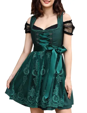 Women's Oktoberfest Dress 3 Pieces German Dirndl Dress Costumes Bavarian Carnival Halloween Deep Green M