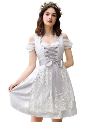 Women's Oktoberfest Dress 3 Pieces German Dirndl Costume Silver XXL for Bavarian Carnival Halloween