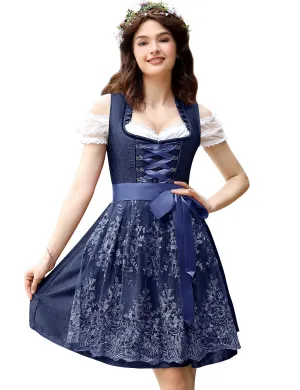 Women's Oktoberfest Dress 3 Pieces German Dirndl Dress Costumes Bavarian Carnival Halloween Blue S
