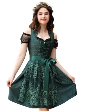 Women's Oktoberfest Dress 3 Pieces German Dirndl Costume Dark Green S for Bavarian Carnival Halloween