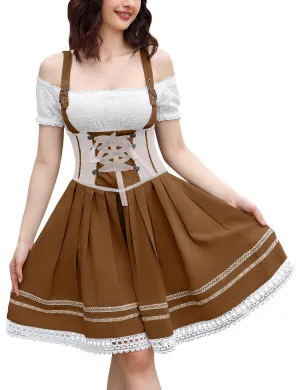 Women's Oktoberfest German Dirndl Dress Costume Coffee XXL for Traditional Bavarian Carnival and Halloween