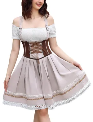 Women's Oktoberfest German Dirndl Dress Costume Grey L Traditional Bavarian Carnival Halloween