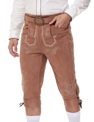 Men's Lederhosen Oktoberfest Pants German Bavarian Costume Brown 2XL with Belt for Beer Festivals and Cultural Events