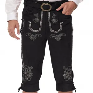 Men's Lederhosen Oktoberfest Pants German Bavarian Costume Black XL with Belt for Beer Festivals and Cultural Events