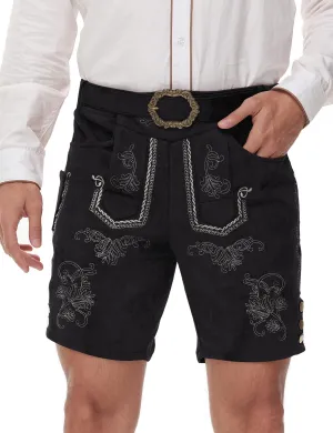 Lederhosen Men German Bavarian Oktoberfest Leather Trousers Costume Black 3XL