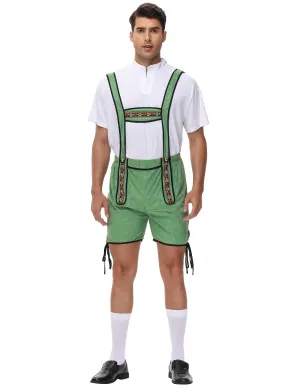 Men's 2 Pcs German Oktoberfest Costume Set Bavarian Lederhosen Shirts Set Green 3X-Large