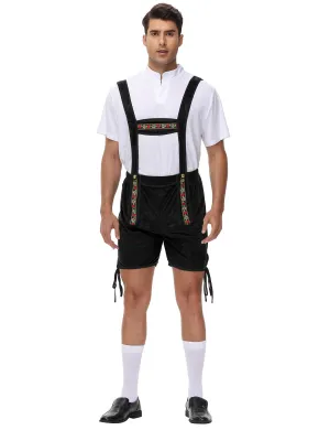 Men's 2 Pcs German Oktoberfest Costume Set Bavarian Lederhosen Shirts Set Black X-Large Traditional Halloween Outfit