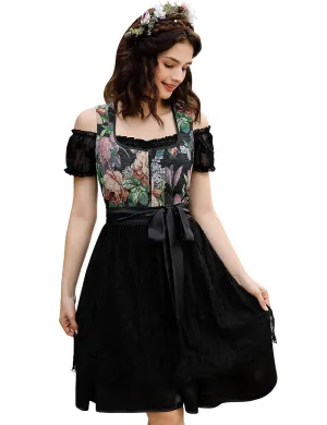 Women 3 Pieces Bavarian Oktoberfest Dirndl Dress Black S Traditional Vintage German Costume