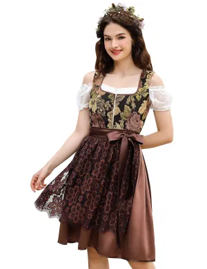 Women 3 Pieces Bavarian Oktoberfest Costumes Traditional Vintage German Dirndl Dress Brown S