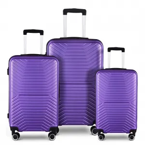 3 Piece Hardshell Luggage Sets 20in/24in/28in Lightweight Durable Suitcase Purple