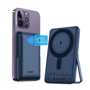 Wireless Portable Charger 10000mAh Magnetic Power Bank PD 20W Mag-Safe Battery Pack with LED Display and Foldable Stand for iPhone 14/13/12 (Blue)