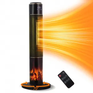 Space Heater for Indoor Use, 34" Electric Heater Large Room with Flame, 8H Timer, Portable Heaters for Office, Tower Heater and Fan Combo with Remote, Thermostat, 3 Modes Ceramic for Bedroom Bathroom