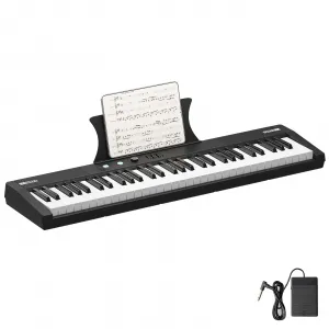 61 Key Keyboard Piano, Portable Electric Semi-Weighted Keys with Pedal, Built-In Speakers, Digital Display, 128 Tones, Perfect for Beginners and Professionals