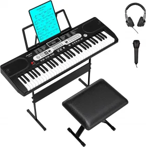 61-Key Electric Keyboard Piano + 200 Timbres & Rhythms + Record Playback + Detachable Microphone + Portable + Suitable for Beginners & Kids