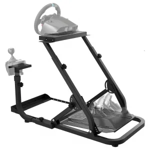 Racing Steering Wheel Stand for Gaming - Adjustable Height & Angle - Foldable Design - Universal Compatibility - Gear Lever Slot - Ideal for Logitech & Thrustmaster