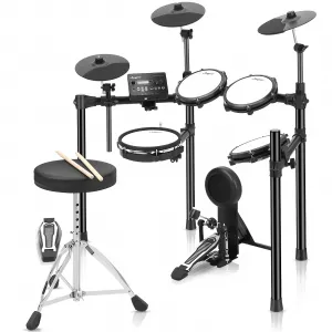 Electric Drum Set, Electric Drum Kit for Beginners with 390 Sounds, 30 songs, and 35 Drum Kits, Silent Mesh Drum Set with Pedals, Contains a Drum Throne, Drum Sticks, Headphones, USB MIDI