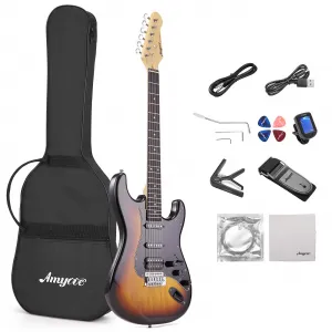 Electric Guitar, 39" Electric Guitar Kit with Effects System,HSS Pickup,Starter Set with Bag, Capo, Strap, String, Tuner, Cable, Picks,Electric Guitar for Beginner, Professional Player-Sunburst