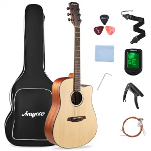 41" Acoustic Guitar for Beginner Adult Teen Full Size Steel Acustica Guitarra with Gig Bag, Tuner, Strap, Strings, Picks, Capos, Cutaway, Right Hand,Natural