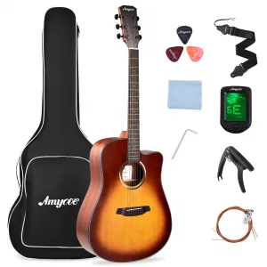 41" Acoustic Guitar for Beginner Adult Teen Full Size Steel Acustica Guitarra with Gig Bag, Tuner, Strap, Strings, Picks, Capos, Cutaway, Right Hand,Sunburst