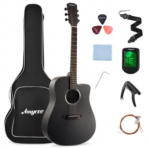 41" Acoustic Guitar for Beginner Adult Teen Full Size Steel Acustica Guitarra with Gig Bag, Tuner, Strap, Strings, Picks, Capos, Cutaway, Right Hand,Black