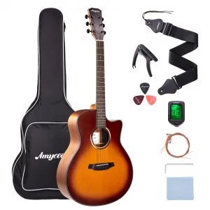 Acoustic Guitar,41"Acoustic Guitar Kit Full Size Steel String Cutaway Grand Auditorium Guitar with Upgraded Gig Bag, Tuner, Strap, Strings, Picks, Capos,Right Hand,Sunburst