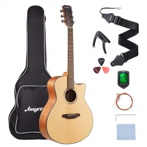 Acoustic Guitar,41"Acoustic Guitar Kit Full Size Steel String Cutaway Grand Auditorium Guitar with Upgraded Gig Bag, Tuner, Strap, Strings, Picks, Capos,Right Hand,Natural