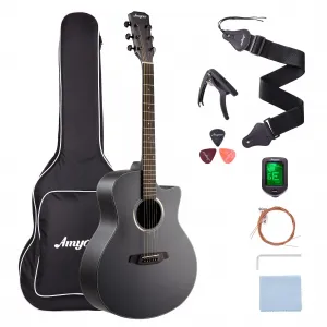 Acoustic Guitar,41"Acoustic Guitar Kit Full Size Steel String Cutaway Grand Auditorium Guitar with Upgraded Gig Bag, Tuner, Strap, Strings, Picks, Capos,Right Hand,Black