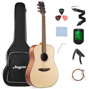Acoustic Guitar,41"Acoustic Guitar Kit Full Size Dreadnought Acustica Guitarra Bundle for Beginner Adult Teen with Gig Bag, Tuner, Strap, Strings, Picks, Capos,Right Hand,Natural