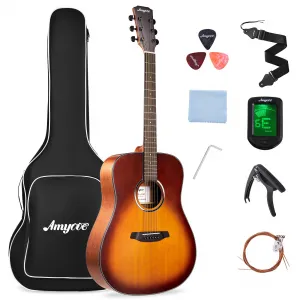 Acoustic Guitar,41"Acoustic Guitar Kit Full Size Dreadnought Acustica Guitarra Bundle for Beginner Adult Teen with Gig Bag, Tuner, Strap, Strings, Picks, Capos,Right Hand,Sunburst