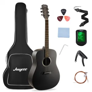 Acoustic Guitar,41"Acoustic Guitar Kit Full Size Dreadnought Acustica Guitarra Bundle for Beginner Adult Teen with Gig Bag, Tuner, Strap, Strings, Picks, Capos,Right Hand,Black