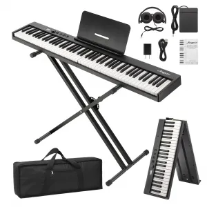 Folding Piano Keyboard,Portable Piano Keyboard 88 Keys for Beginner,Full Size Digital Piano with Piano Stand,Sustain Pedal,Headphones, Handbag, Bluetooth, USB MIDI for Beginner,Kids,Adult