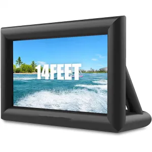 Inflatable Projector Screen, 14ft Portable Blow Up Cinema Screen, Front & Rear Projection, with Rope, Air Blower, Ground Nails and Carry Bag, for Football, Backyard, Theater
