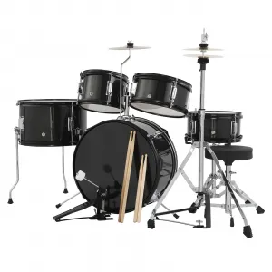 5 Piece Junior Drum Set - Dual Tom-Toms & Floor Tom - Wood & Metal - Snare, Bass Drum, Cymbal, Pedal - Beginner Percussion Kit for Home Practice